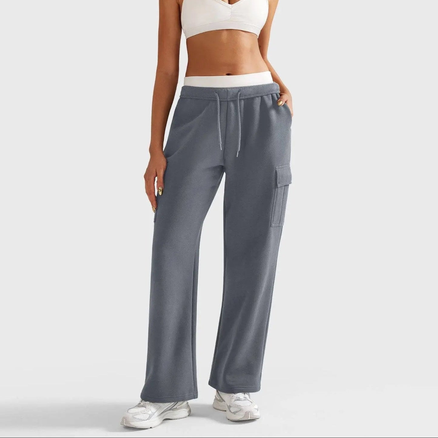 Damen Jogginghose mit Hohem Bund und Weitem Bein – Verstellbarer Bund und Funktionale Taschen 6