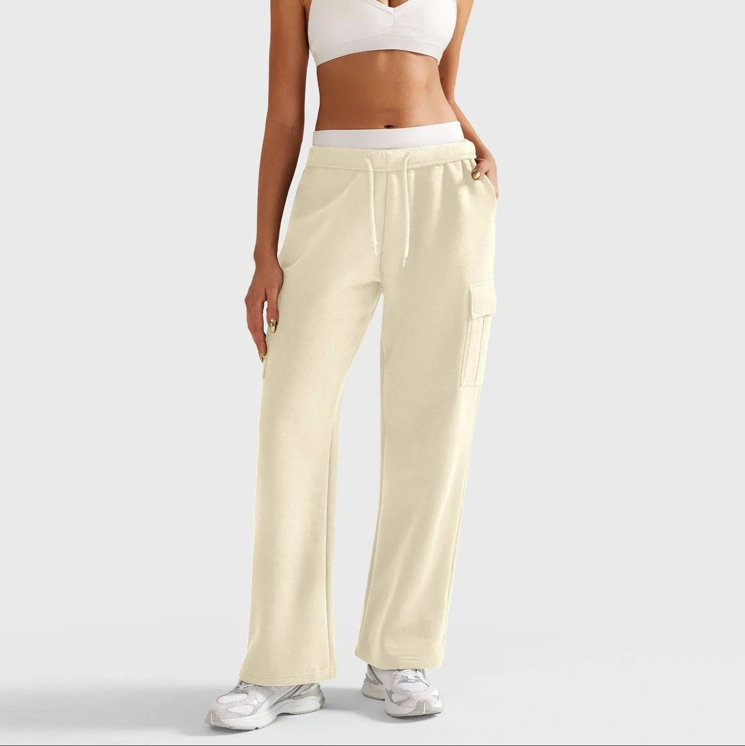 Damen Jogginghose mit Hohem Bund und Weitem Bein – Verstellbarer Bund und Funktionale Taschen 7