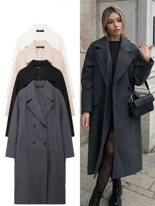 Women's winter coat with lapel and double-breasted design