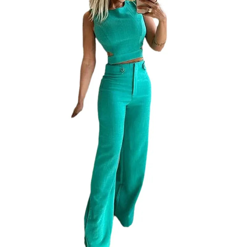 Damen Set mit Ausgeschnittenem Top und Hoher Taille