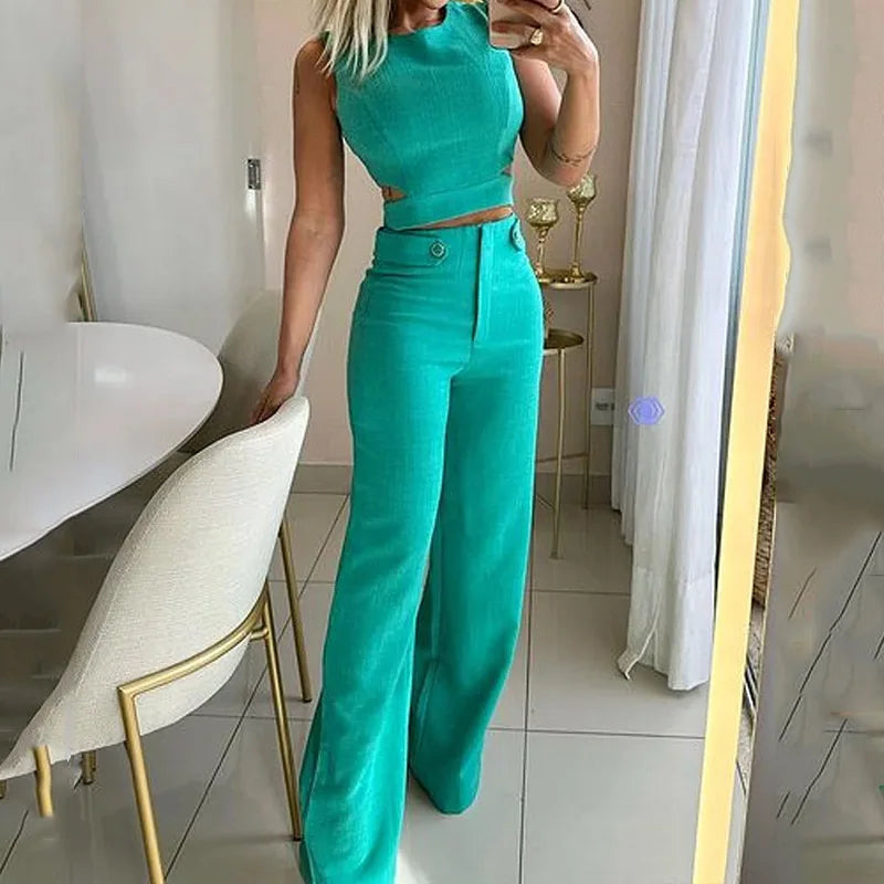 Damen Set mit Ausgeschnittenem Top und Hoher Taille