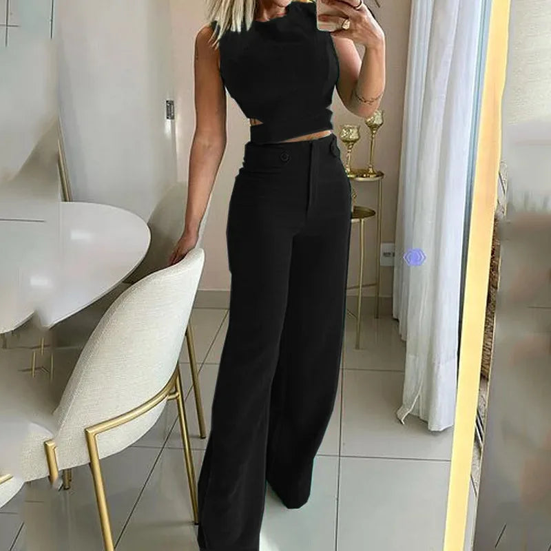 Damen Set mit Ausgeschnittenem Top und Hoher Taille