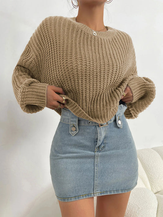 Damenpullover mit Batwing-Ärmeln und Rundhalsausschnitt