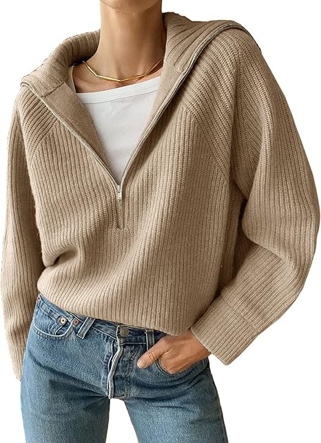 Damenpullover mit V-Hals und Reißverschluss