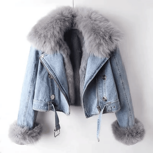 Denimjacke Damen mit Kunstpelzfutter