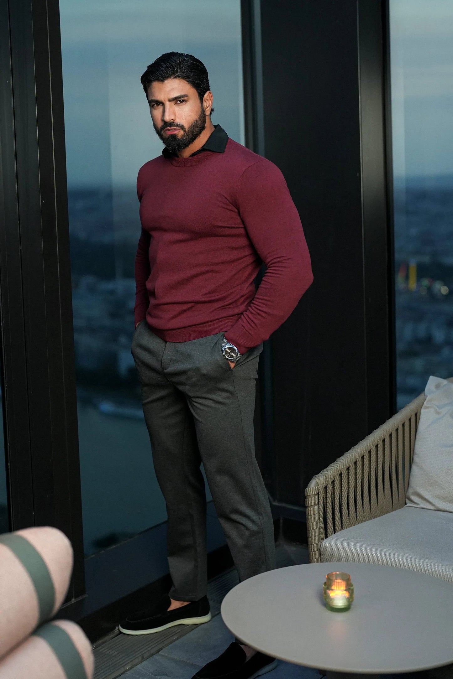 Dark gray slim fit pants for winter