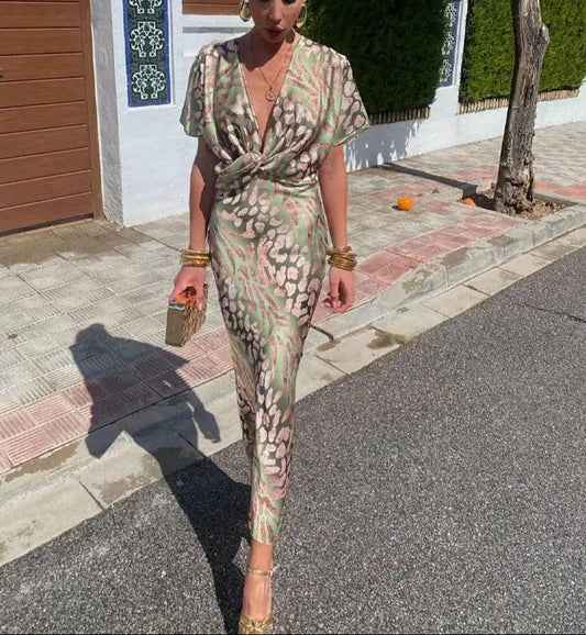 Beatrix | Elegantes Midi Kleid Damen mit Verdrehtem V-Ausschnitt