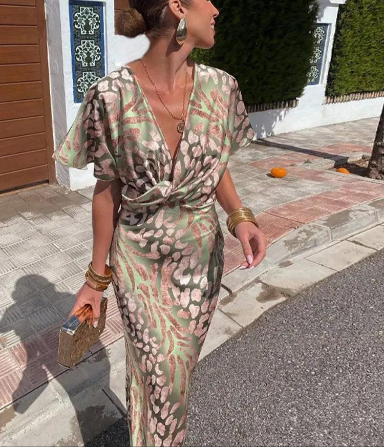 Beatrix | Elegantes Midi Kleid Damen mit Verdrehtem V-Ausschnitt