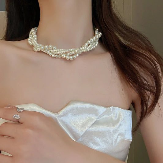 Elegante Choker-Halskette mit Perlen im Koreanischen Design – Geometrisches Accessoire für Hochzeiten und besondere Anlässe
