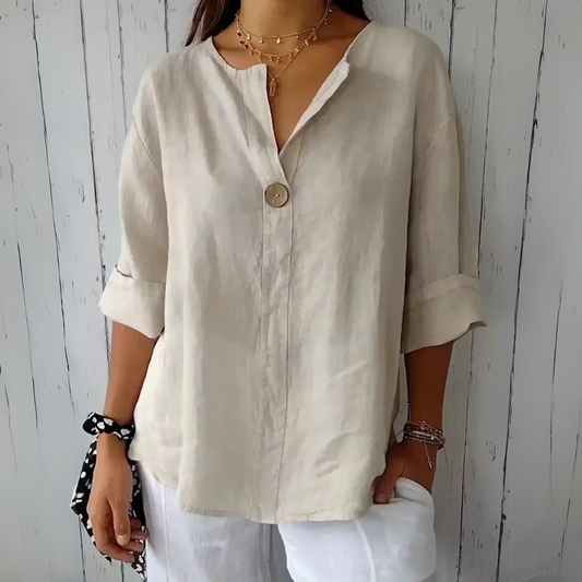 Elegante Damen Leinenbluse mit V-Ausschnitt
