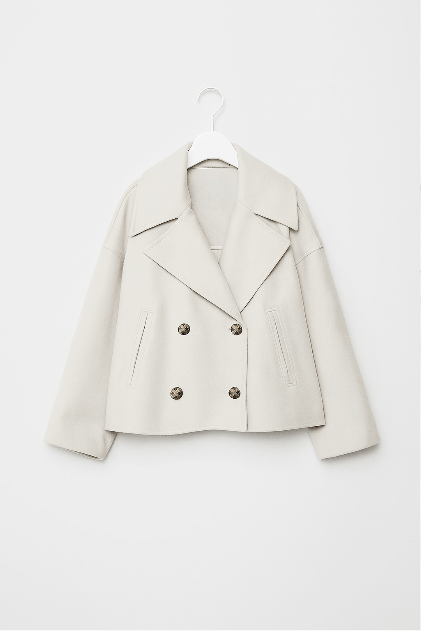 Elegante Damen Winterjacke mit Doppelreihiger Knopfleiste – Strukturierter Stoff, Überschnittene Schultern, Kurze Länge 1