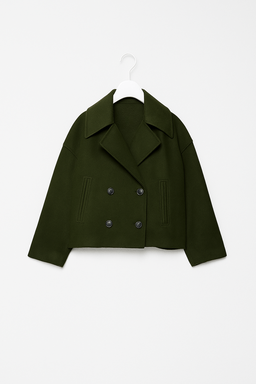 Elegante Damen Winterjacke mit Doppelreihiger Knopfleiste – Strukturierter Stoff, Überschnittene Schultern, Kurze Länge 5