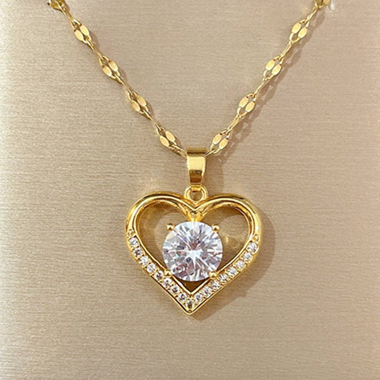 Elegante Halskette Damen mit Herzanhänger aus Edelstahl und künstlichen Edelsteinen