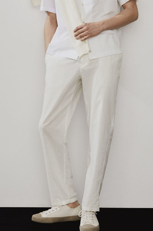 Elegante Leinenhose mit elastischem Bund und seitlichen Taschen
