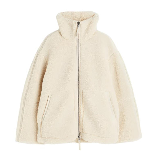 Elegante Oversized Fleecejacke mit Stehkragen