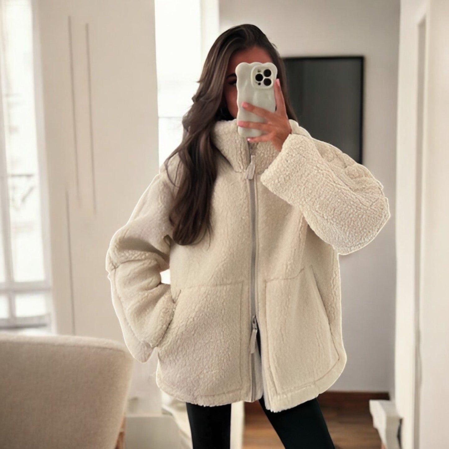 Elegante Oversized Fleecejacke mit Stehkragen