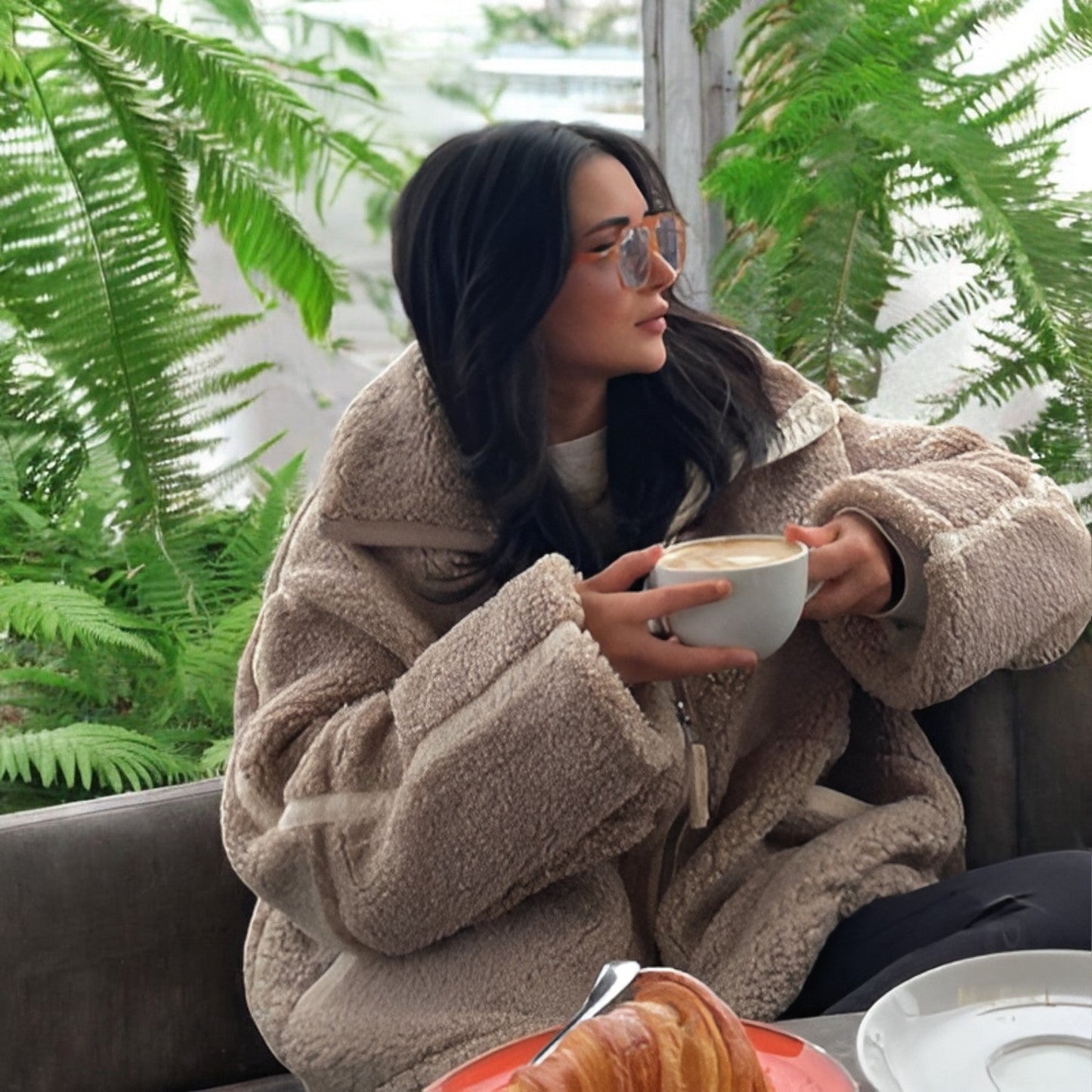Elegante Oversized Fleecejacke mit Stehkragen
