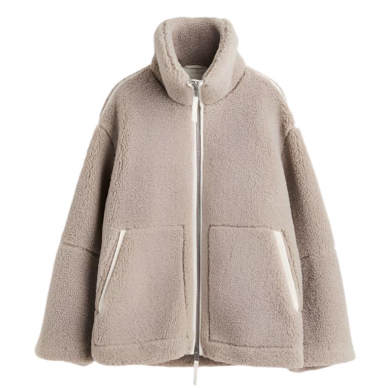 Elegante Oversized Fleecejacke mit Stehkragen