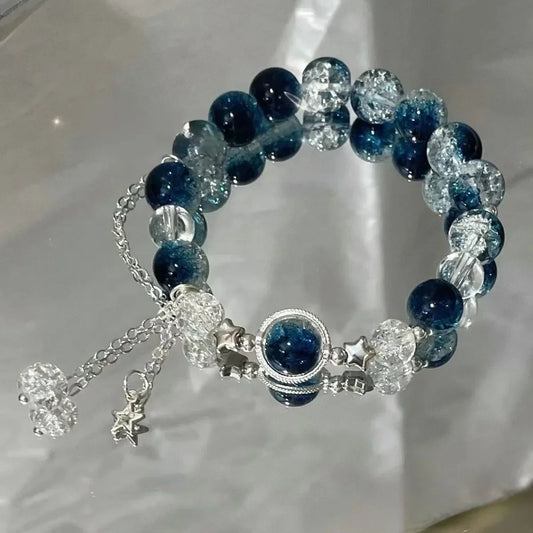 Elegantes Armband Damen mit Sternenanhänger und Blauen Kristallperlen