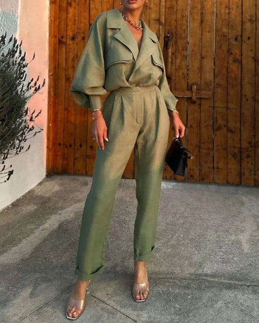 Elegant damset med topp och byxor