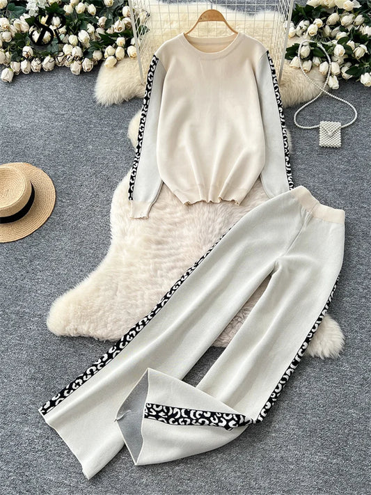 Elegantes Damen Strickset mit Pullover und Weitbein-Hosen