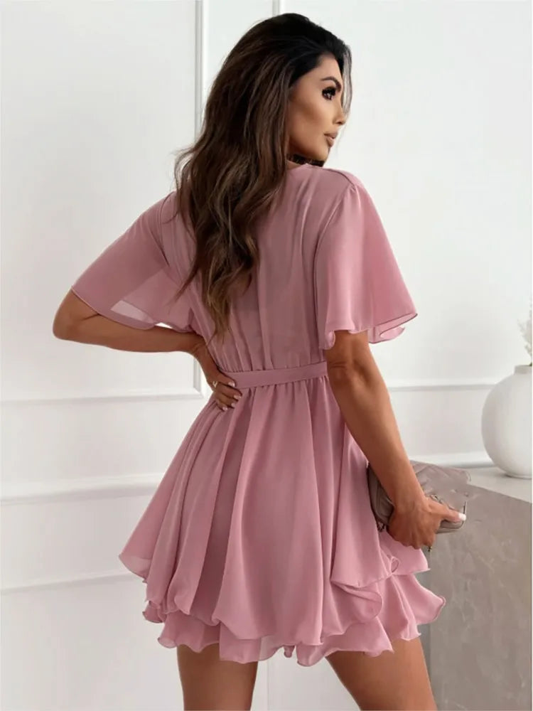 Elegant women's dress with V-neckline