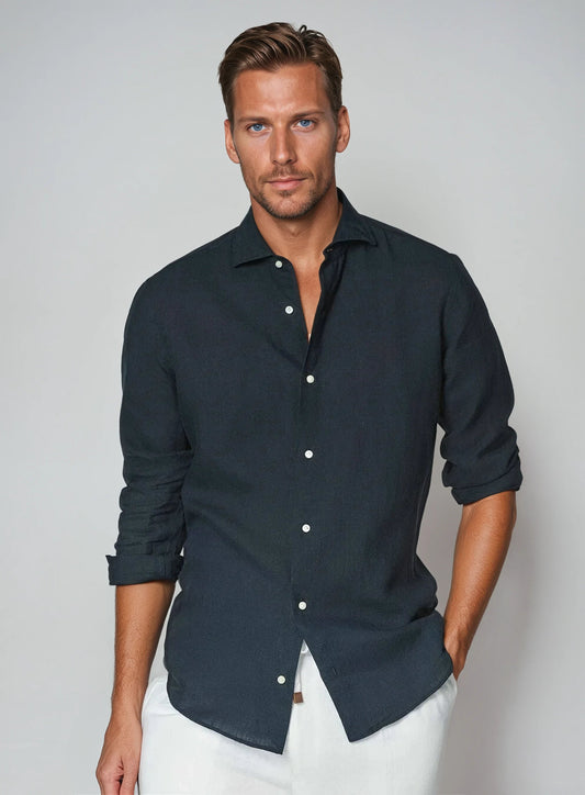 Elegantes Herrenhemd aus Leinen in Navy