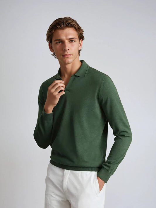 Elegantes Langarm-Polo in Grün mit Modernem Schnitt für Herren