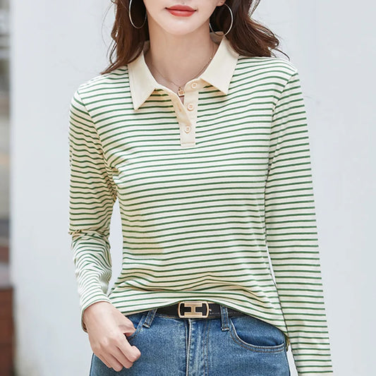 Elegantes Langarm-Poloshirt Damen aus Baumwolle