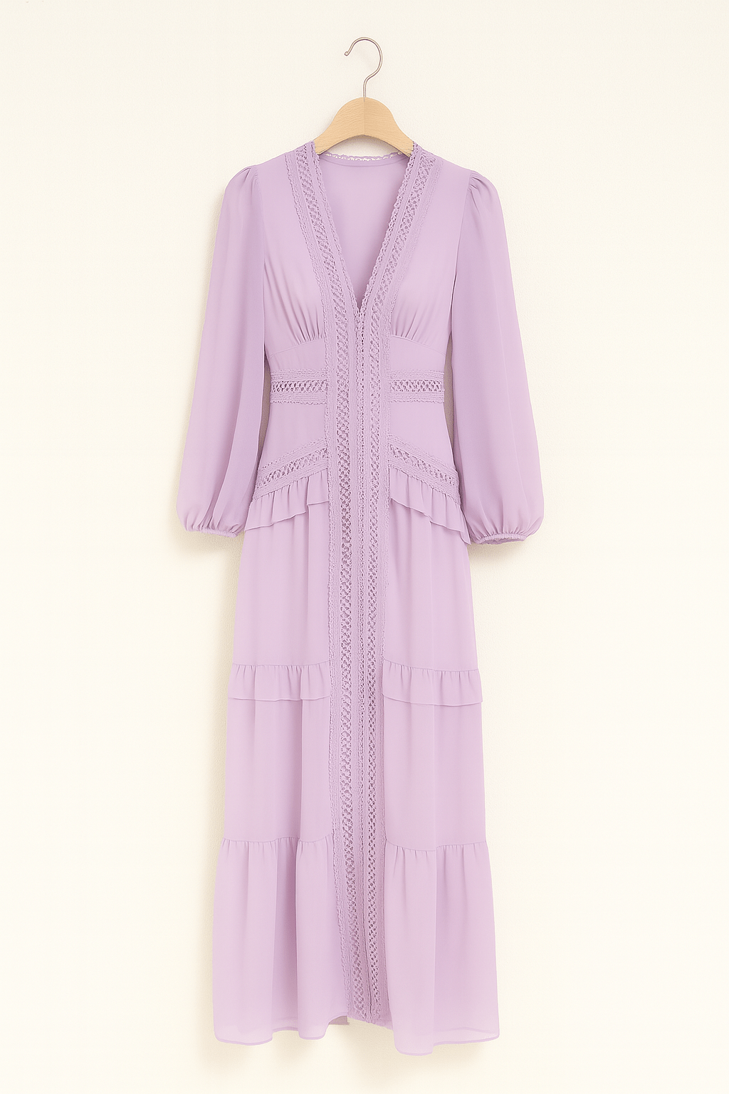 Elegantes Maxikleid mit Rüschen und V-Ausschnitt – Festliches Maxikleid für Sommerabende, Lange Kleider mit Volants und Femininer Silhouette 5