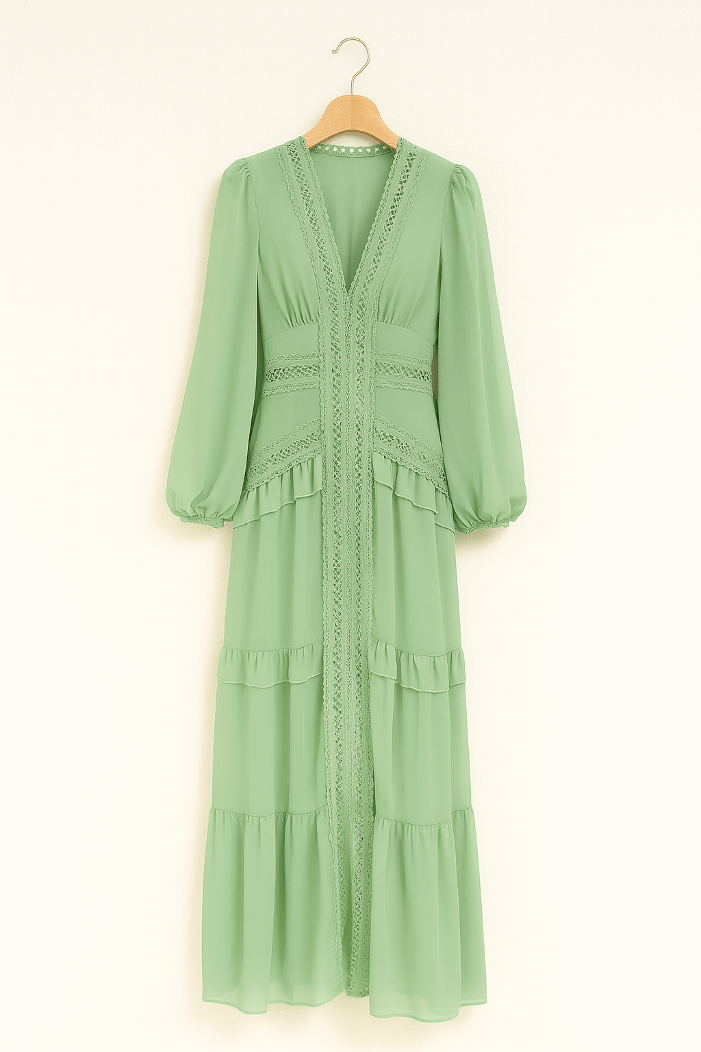 Elegantes Maxikleid mit Rüschen und V-Ausschnitt – Festliches Maxikleid für Sommerabende, Lange Kleider mit Volants und Femininer Silhouette 7