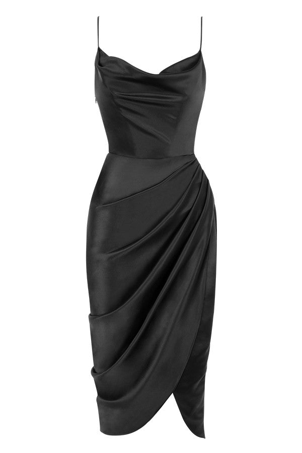 Elegant midi dress with draping and side slit