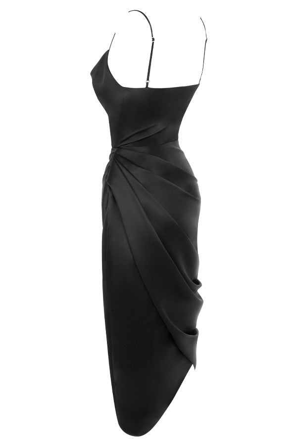 Elegant midi dress with draping and side slit