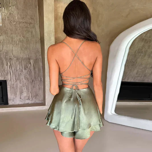 Elegant backless satin dress with side slit