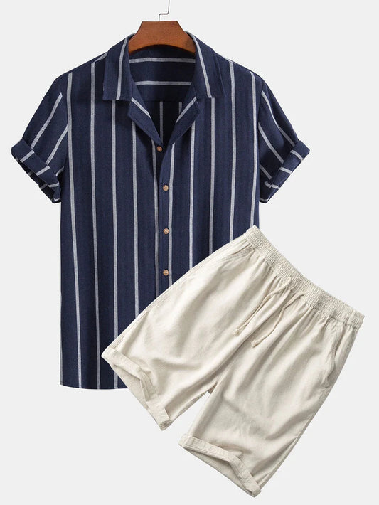 Elegantes Sommer Set mit Gestreiftem Kurzarmhemd und Schnelltrocknenden Shorts