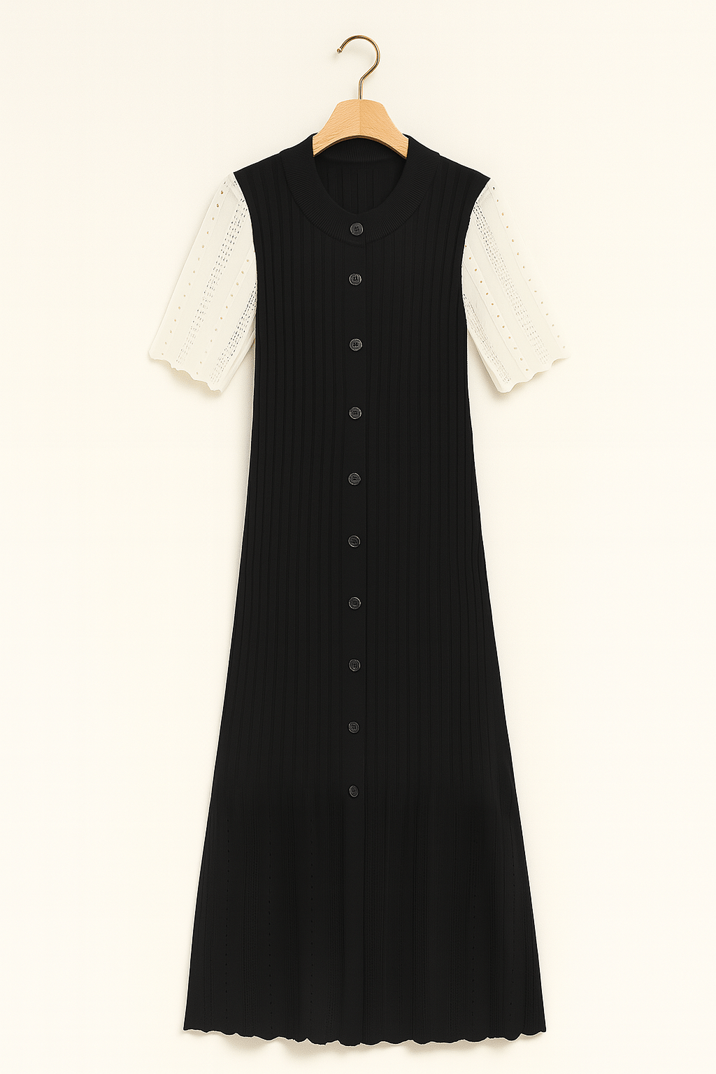 Elegantes Strick-Maxikleid mit Knopfleiste und Lochmuster – Charmantes Sommerkleid für Damen, Halblange Ärmel, Weicher Strick 3