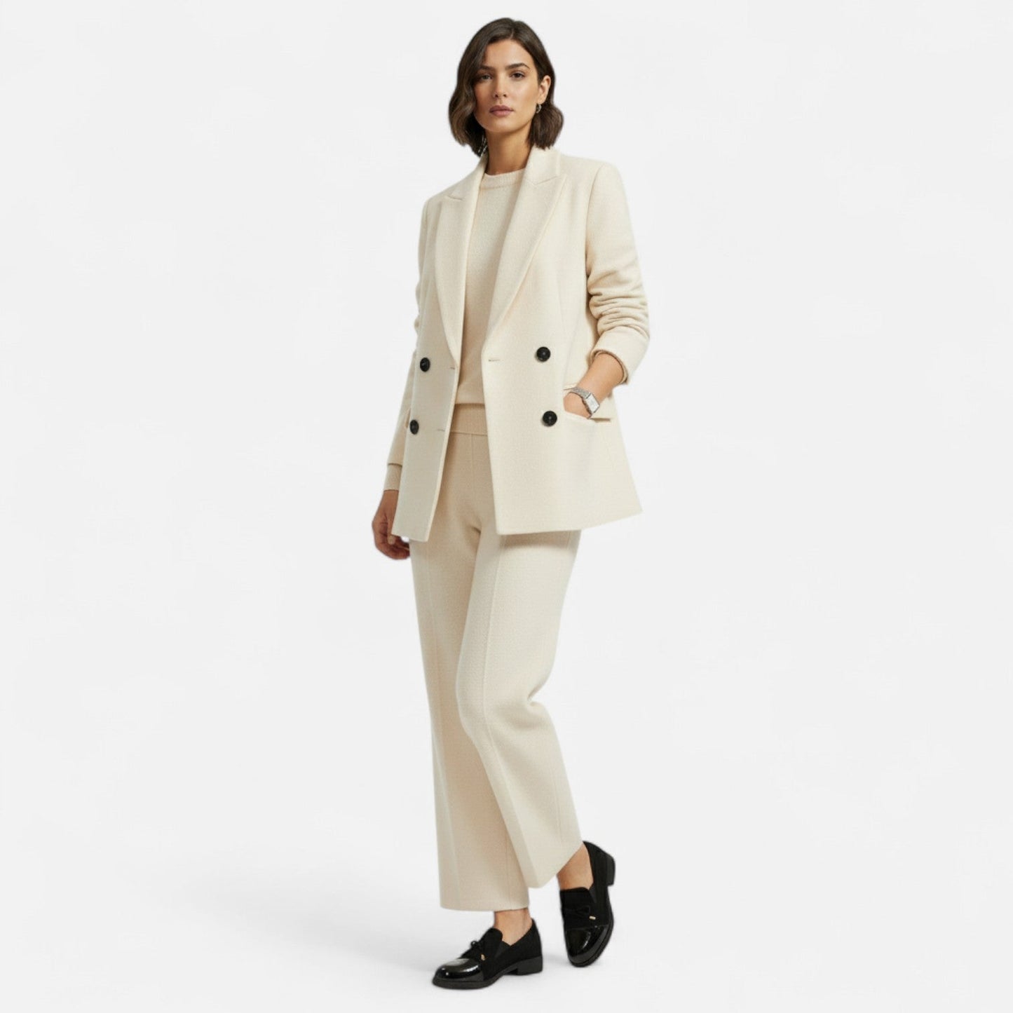 Elegant women's loafers with block heel and patent details