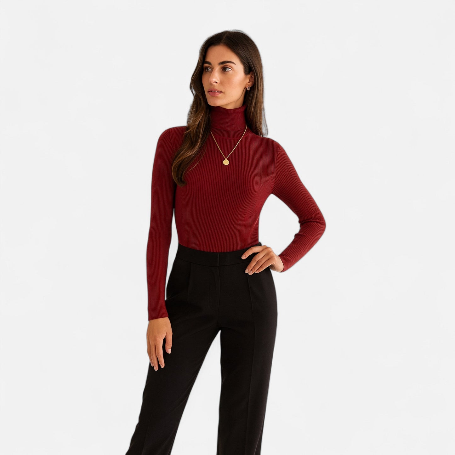 Women's ribbed long-sleeve turtleneck sweater