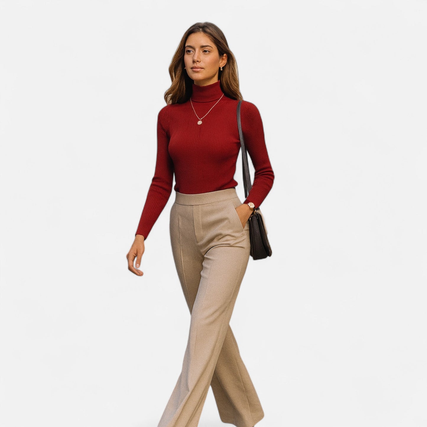 Women's ribbed long-sleeve turtleneck sweater