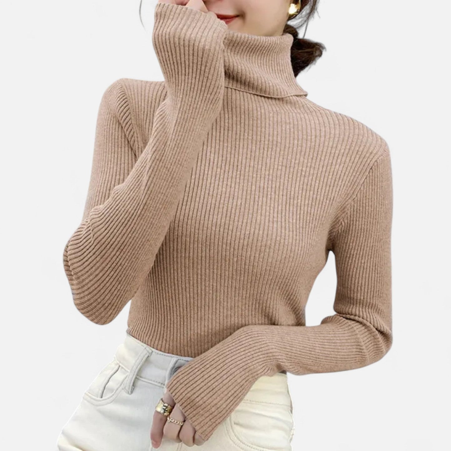 Women's ribbed long-sleeve turtleneck sweater