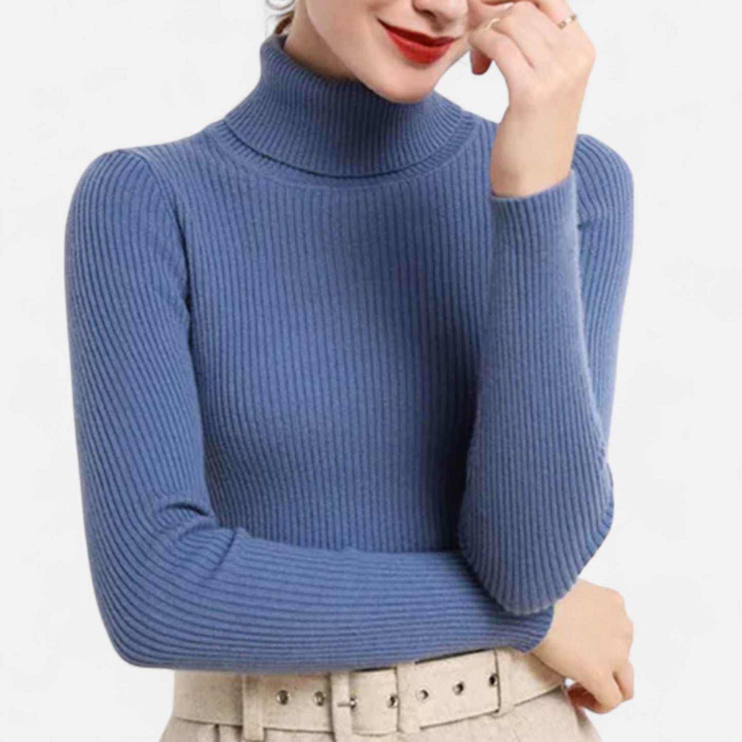 Women's ribbed long-sleeve turtleneck sweater