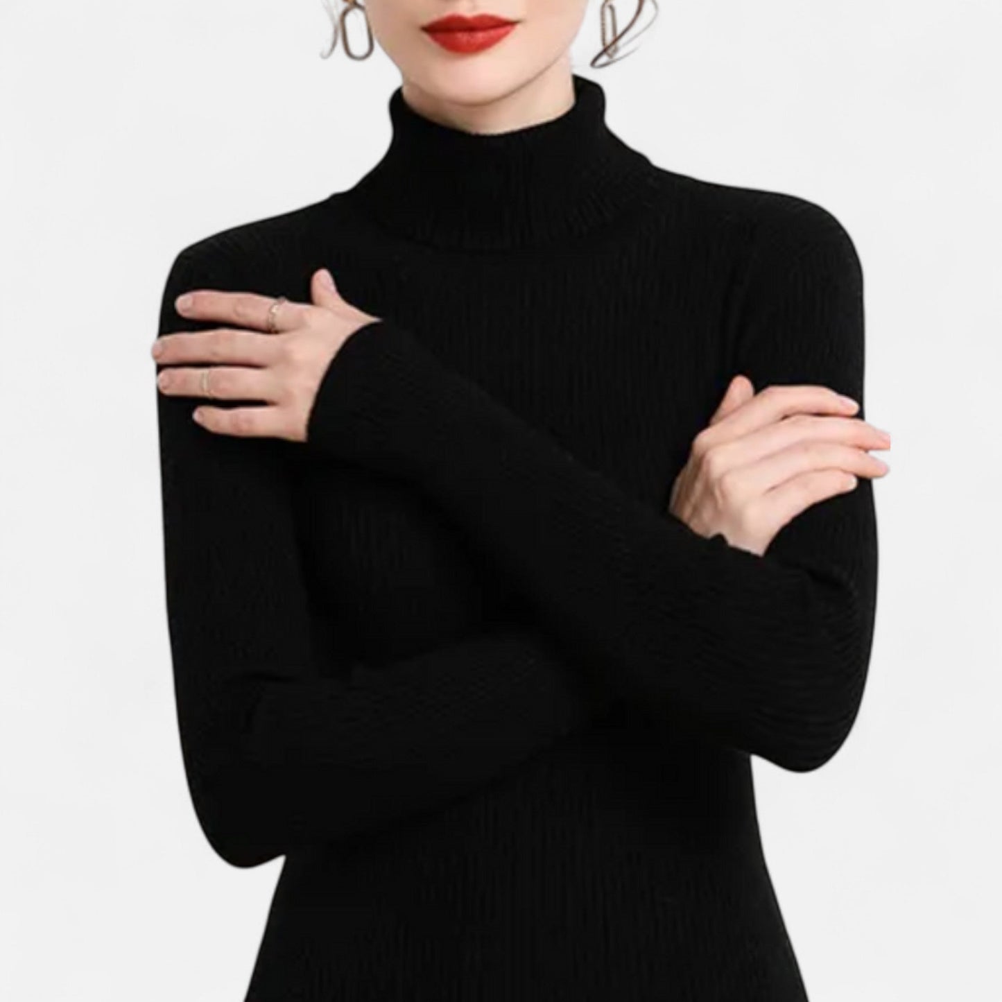 Women's ribbed long-sleeve turtleneck sweater