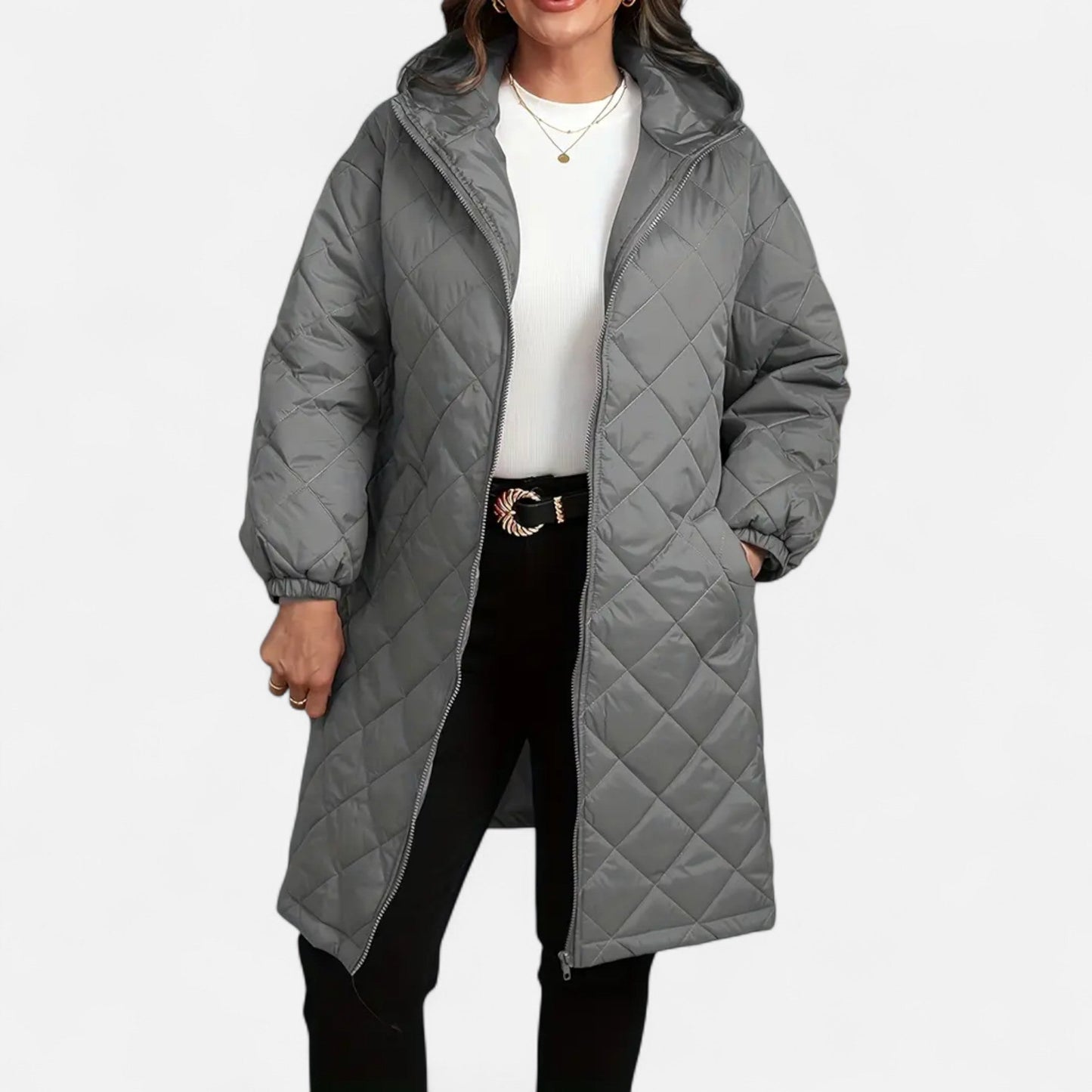 Women's quilted coat with hood warm and stylish