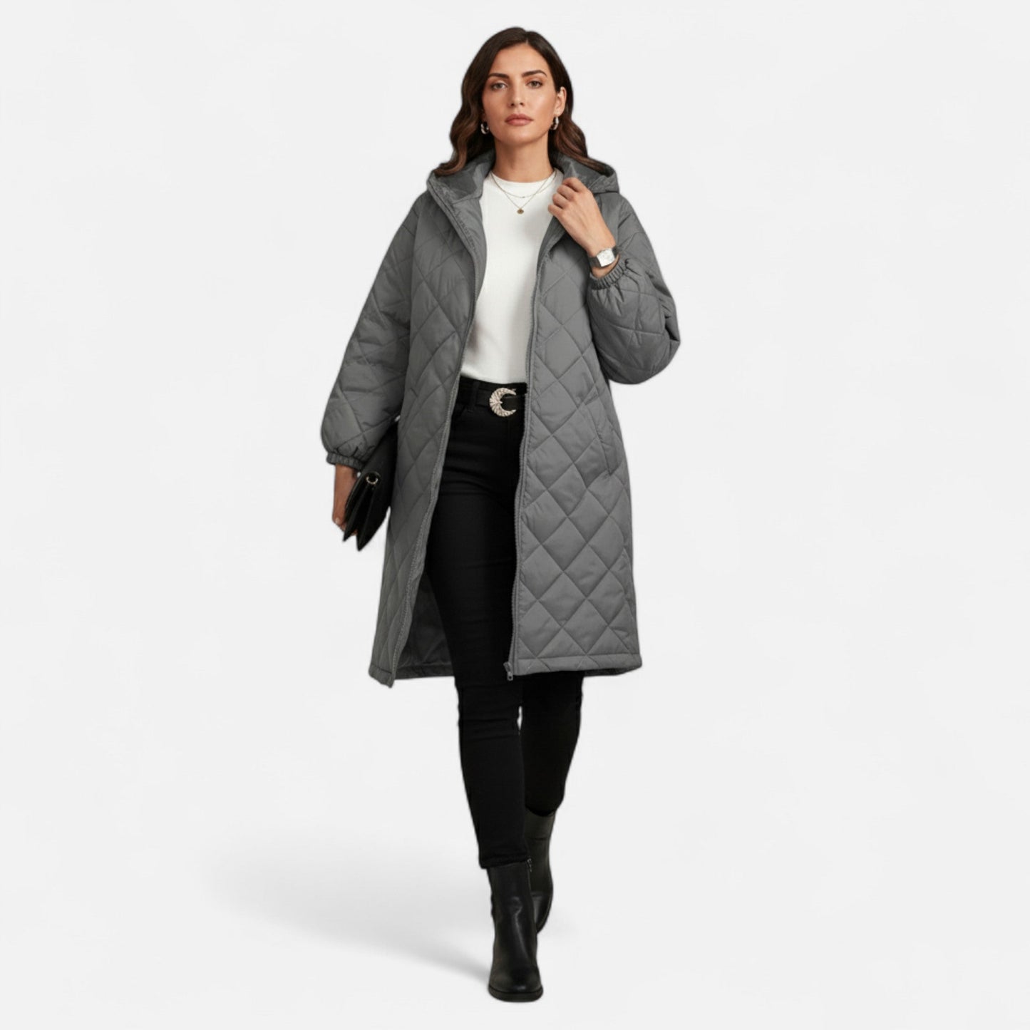 Women's quilted coat with hood warm and stylish