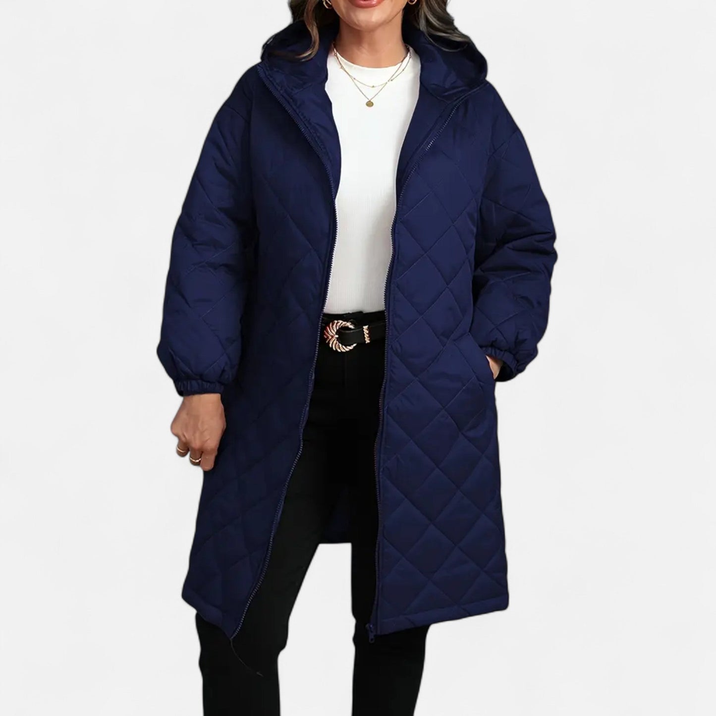 Women's quilted coat with hood warm and stylish