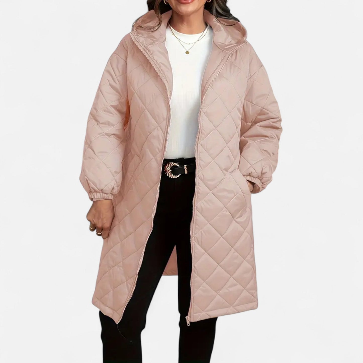 Women's quilted coat with hood warm and stylish