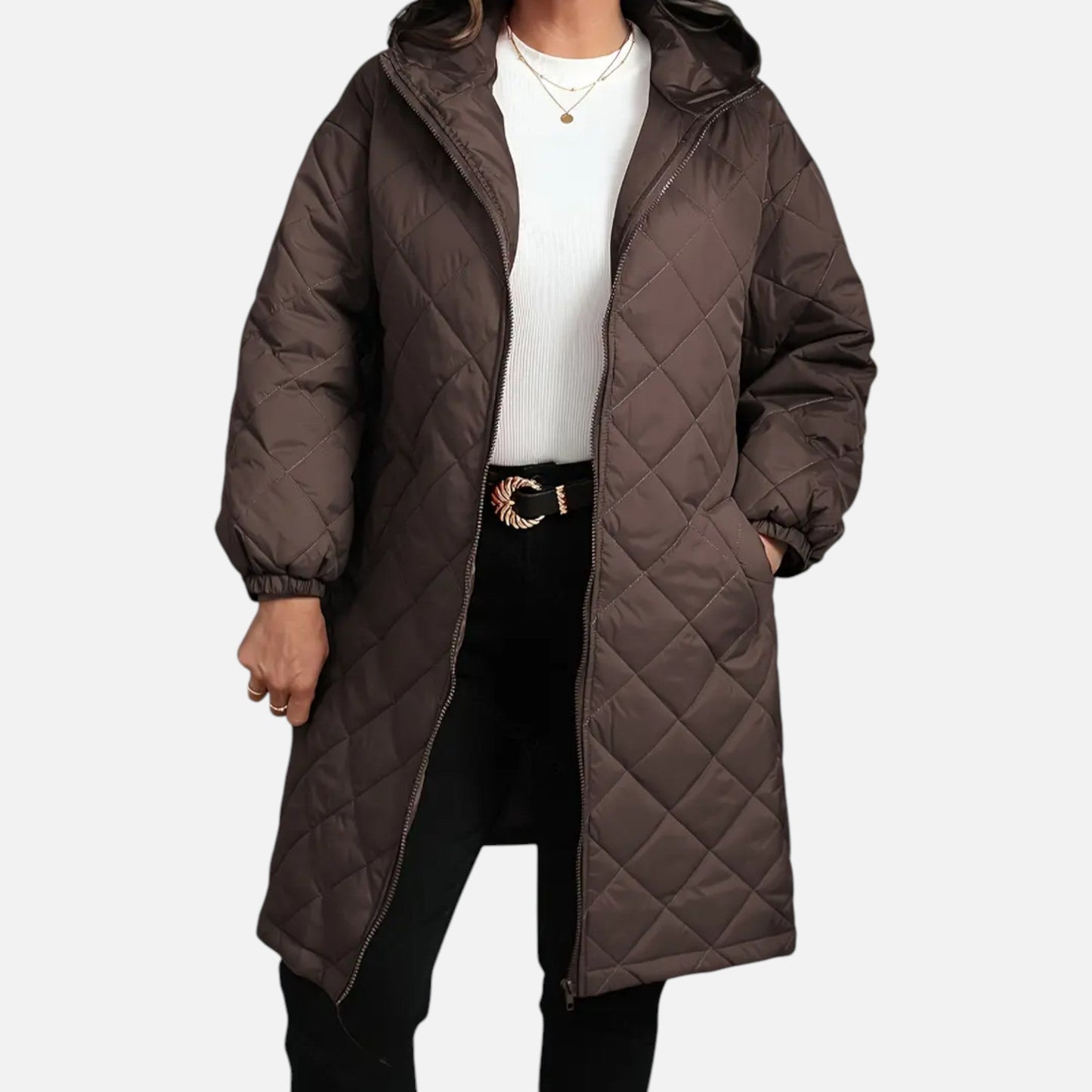 Women's quilted coat with hood warm and stylish