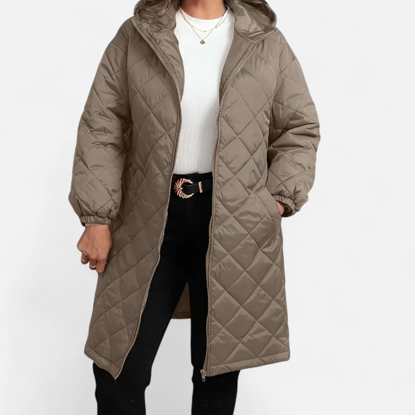 Women's quilted coat with hood warm and stylish