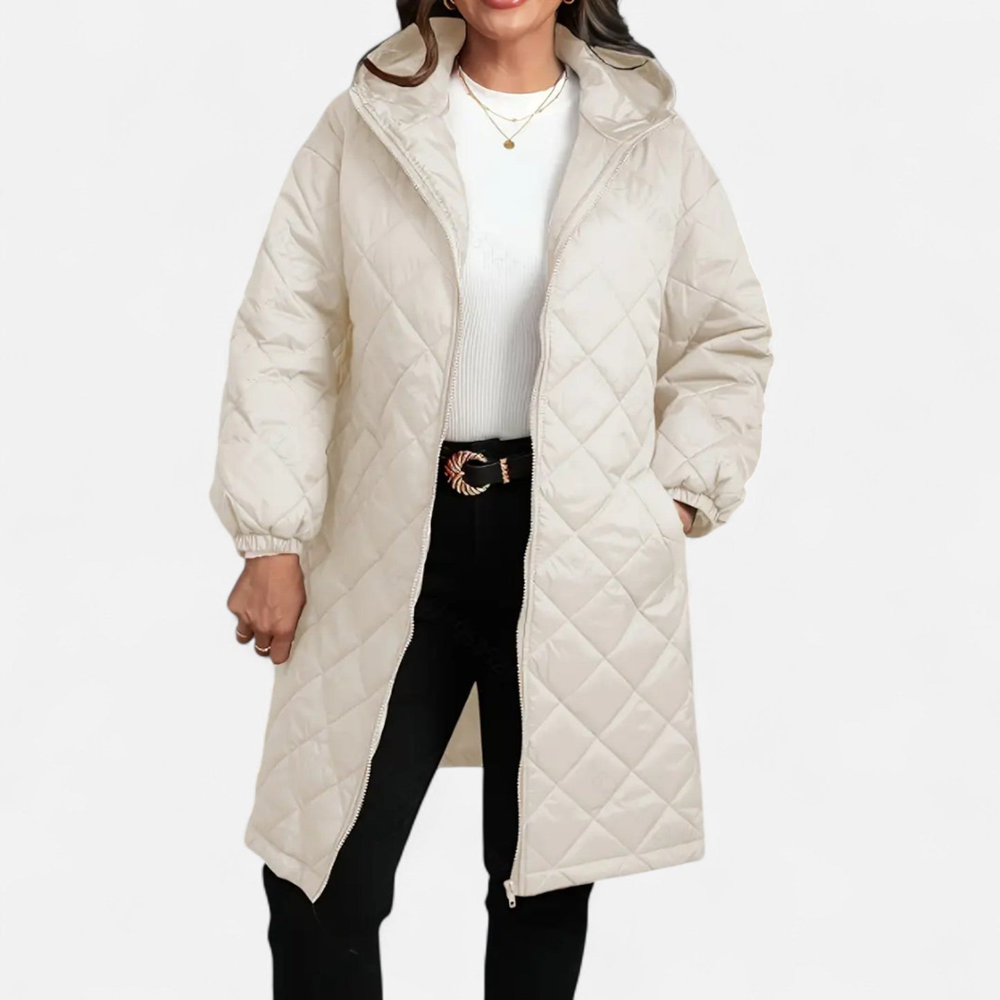 Women's quilted coat with hood warm and stylish