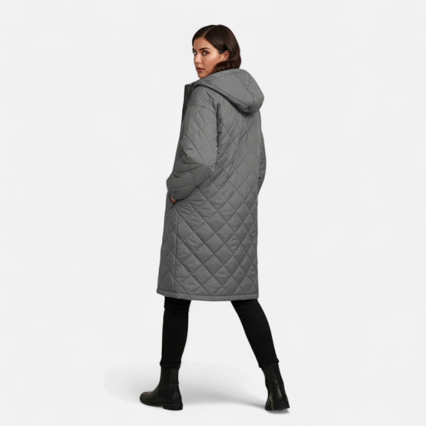 Women's quilted coat with hood warm and stylish